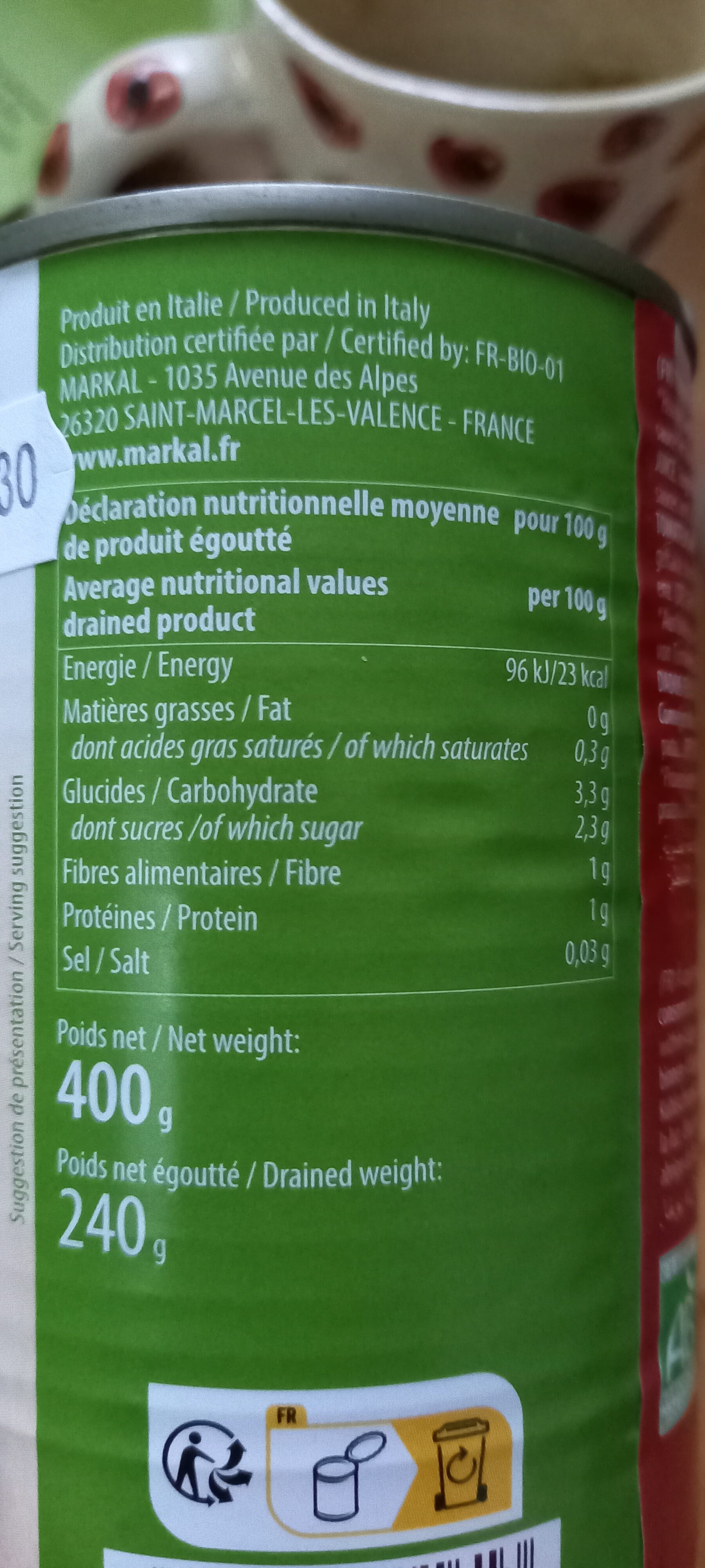 Tomate concassees bio - Tableau nutritionnel