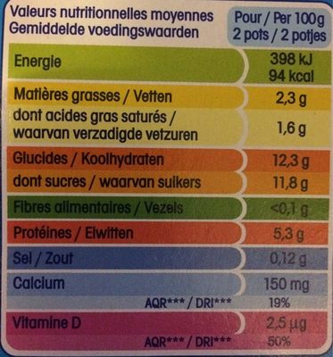 Fromage frais sucré aromatisé enrichi en vitamine D - Nutrition facts - fr