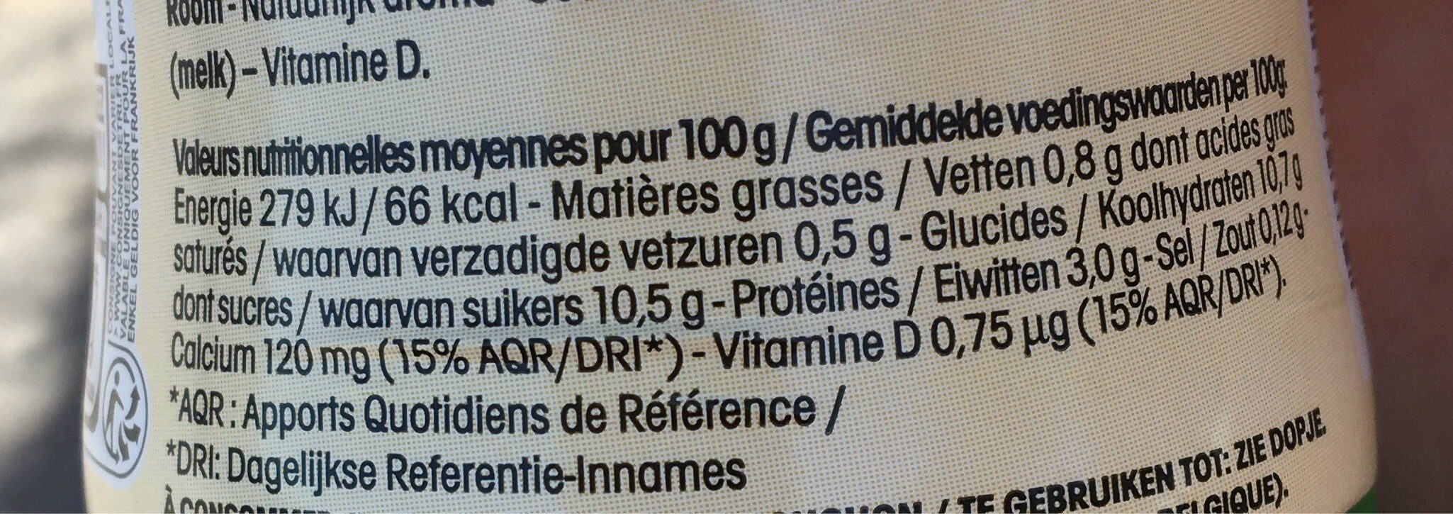 Yop vanille - Información nutricional - fr