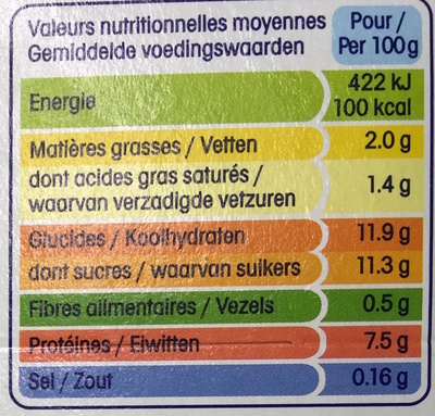 Yopa ! Nature sur lit de Framboise (2 % MG) - Tableau nutritionnel
