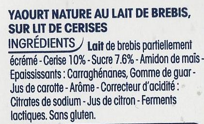 Yaourt 100% Lait de Brebis sur lit de cerises - Ingredientes - fr
