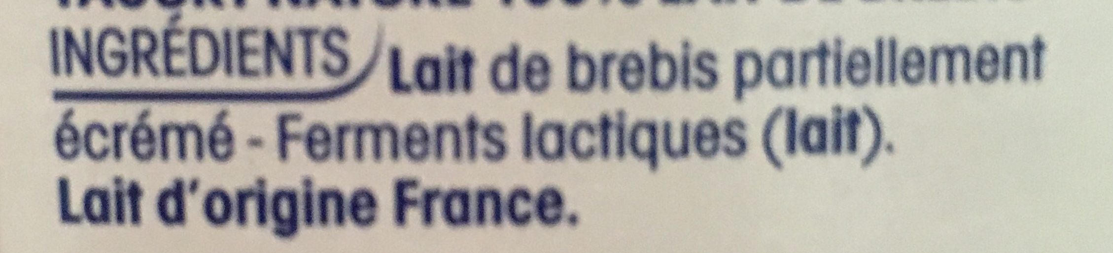 Yaourt 100% Lait de Brebis Nature - Ingredientes - fr