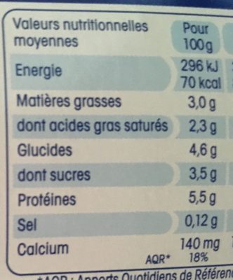 Yaourt 100% Lait de Brebis Nature - Información nutricional - fr