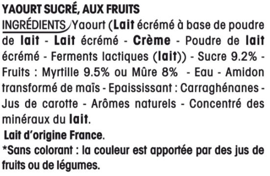 Yaourt Mûre Myrtille - Ingrédients