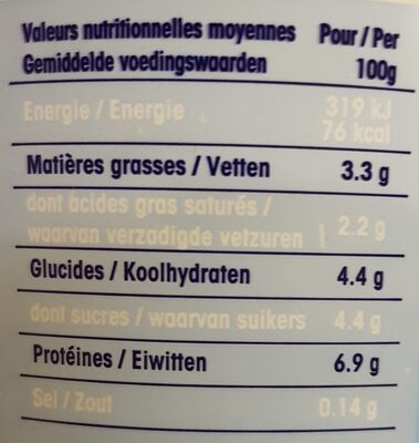 Fromage blanc au lait demi-écrémé - Tableau nutritionnel