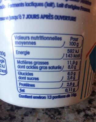 Crème Fraîche légère - Nutrition facts - fr