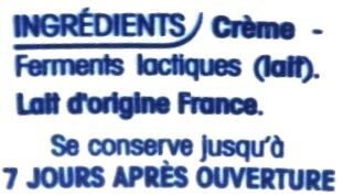 Crème fraîche ENTIÈRE 30% Mat.Gr. - Ingrédients