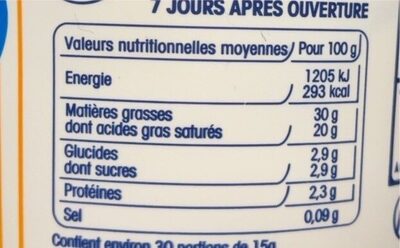 Crème fraîche - Tableau nutritionnel