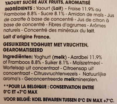 Panier de Yoplait Fraise - Framboise - Ingredients - fr