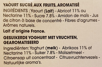Panier de Yoplait Abricot - Nectarine - Ingredients - fr