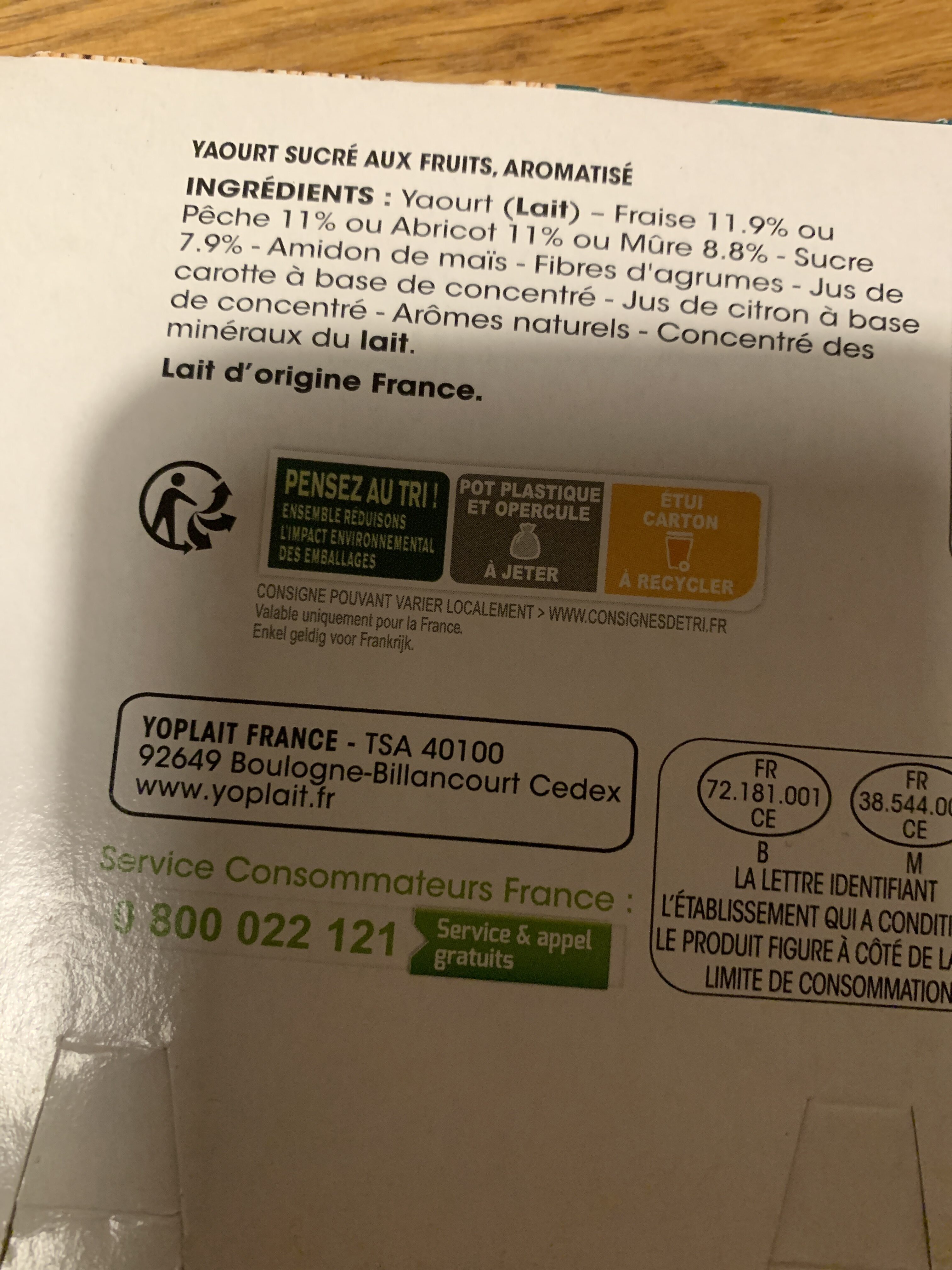 Panier de Yoplait - Instruction de recyclage et/ou informations d'emballage