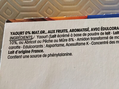 Yaourts aux fruits - fraise pêche abricot mûre - Ingredients - fr