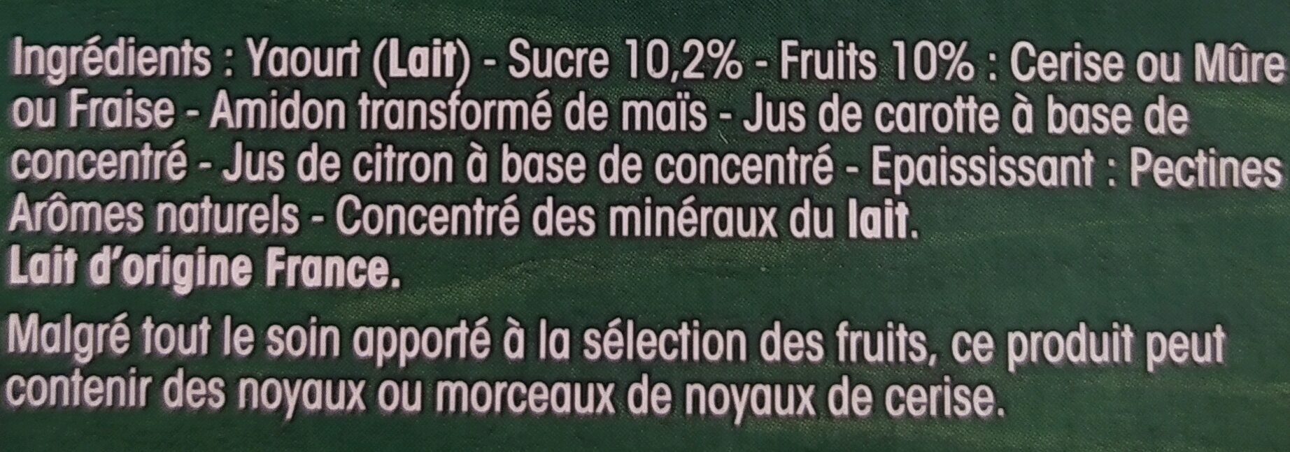 Panier de Yoplait Nature sur Fruits Rouges - Ingredients - fr