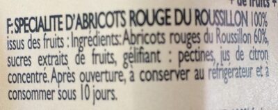 Confiture abricots rouges du Roussillon - Ingrédients