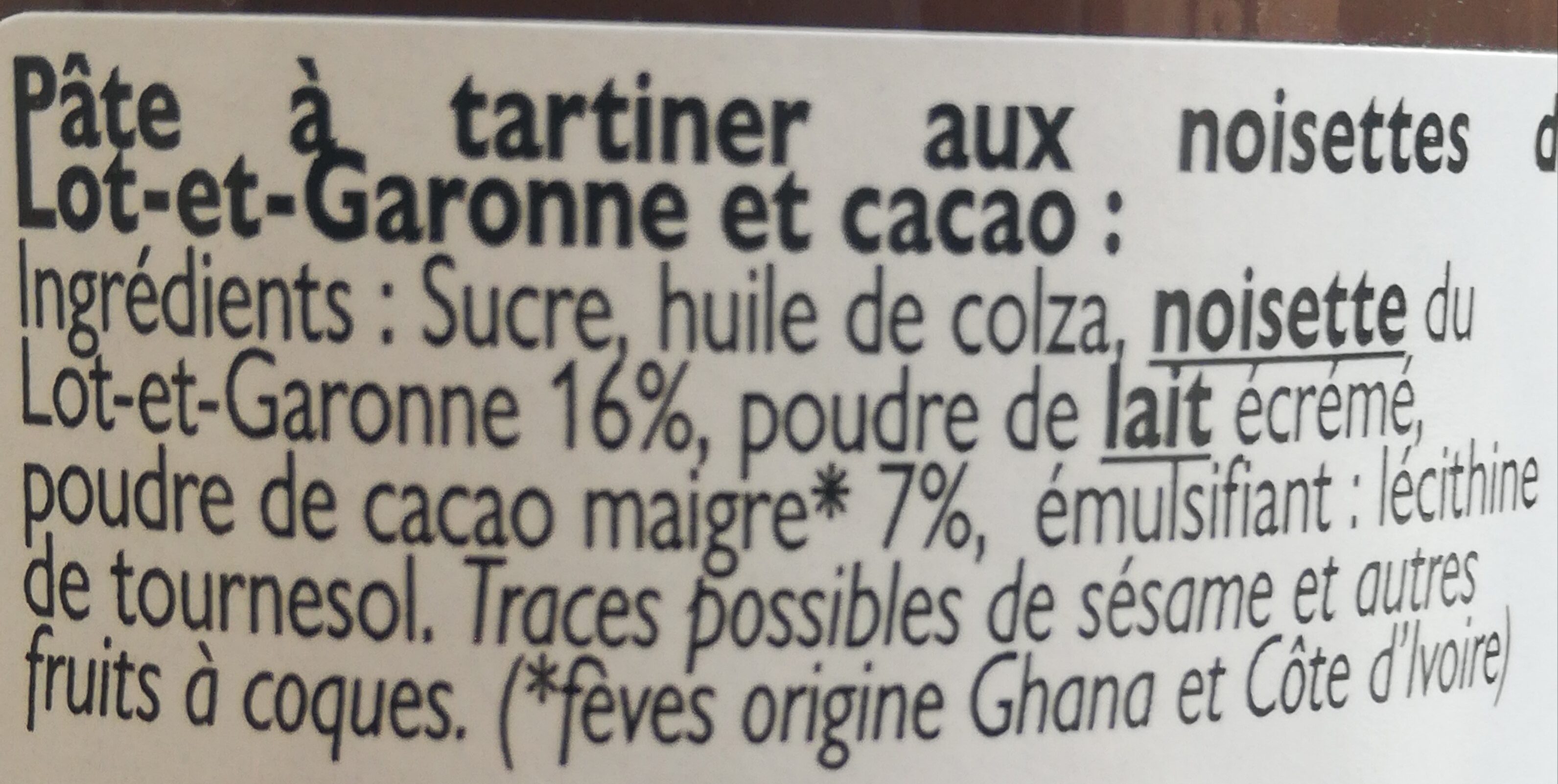 Pâte à tartiner aux noisettes du Lot-et-Garonne et cacao - 280g