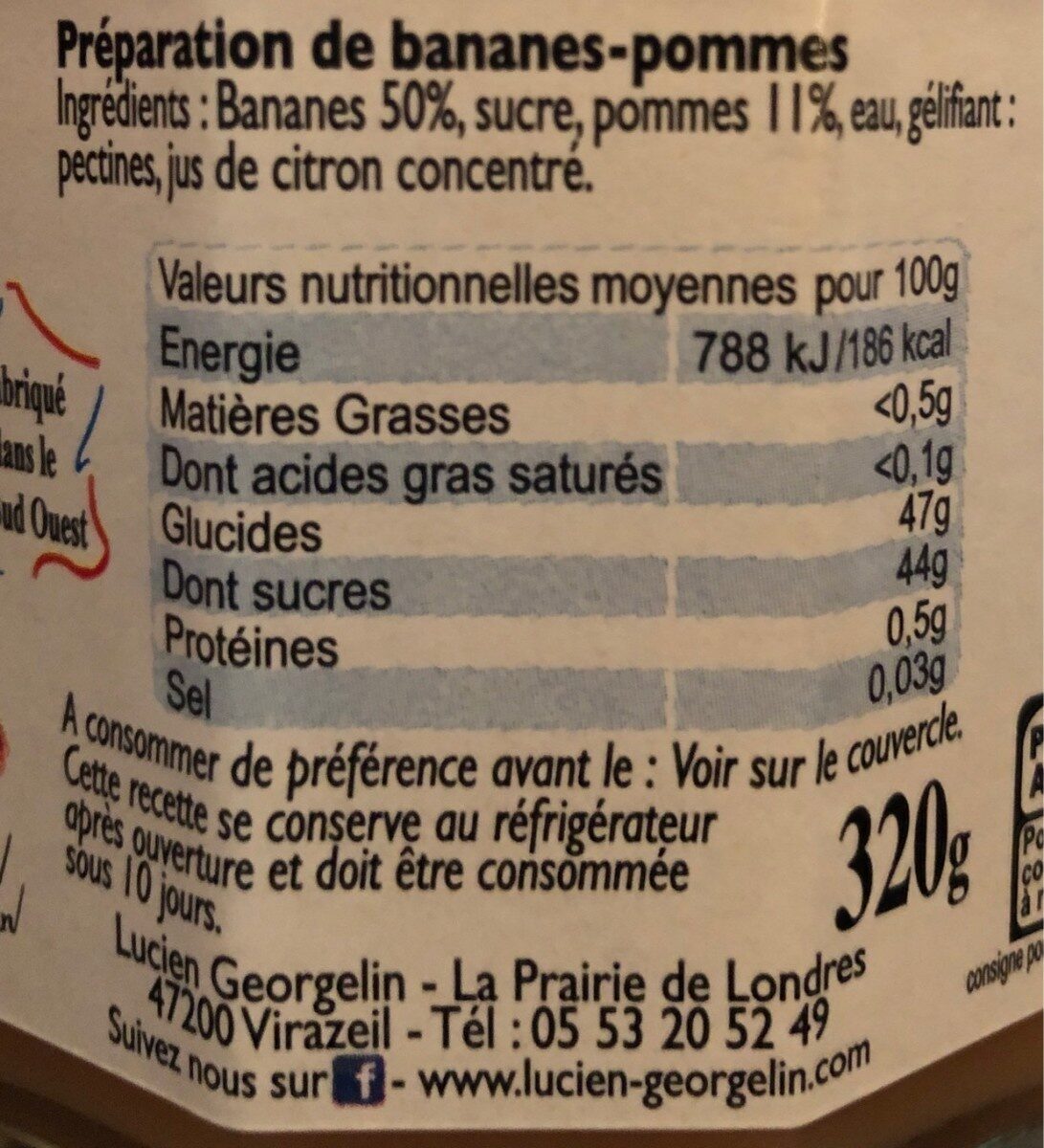 Banane Cuite aux Pommes et au Chaudron - Nutrition facts - fr