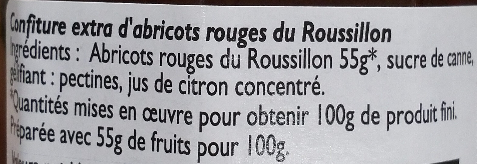 Confiture Extra Abricots du Roussillon - Ingrédients