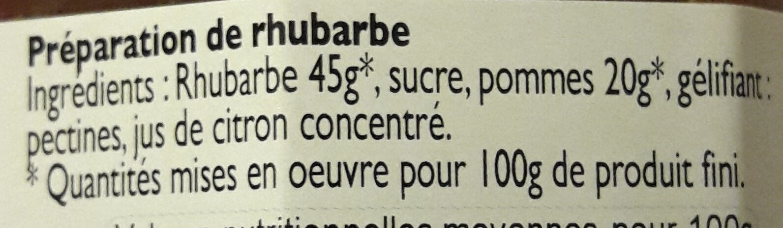 Confiture rhubarbe Lucien Georgelin - Ingredientes - fr