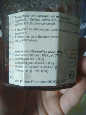 Confiture cerise noir - Nutrition facts