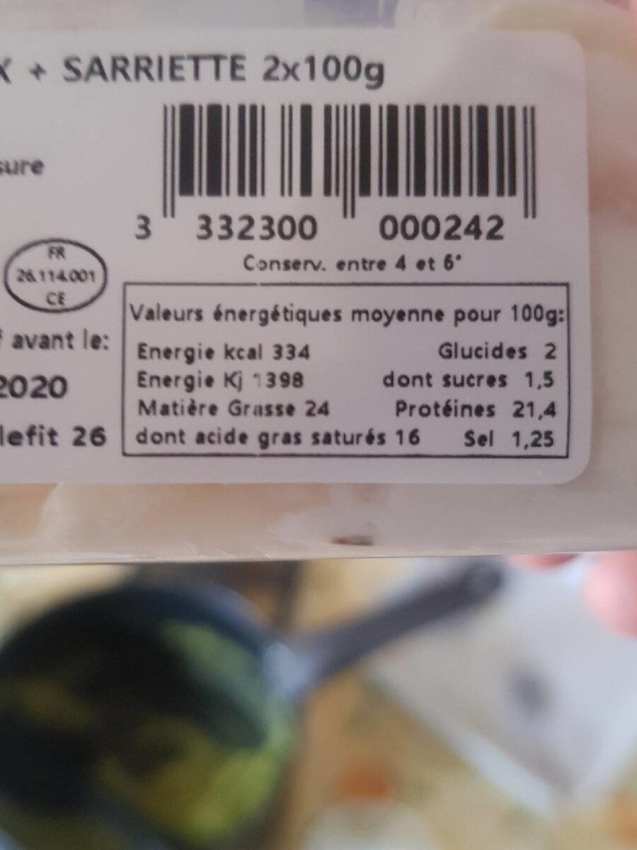 Chèvre crémeux+sarriette 2 x 100g - Nutrition facts - fr