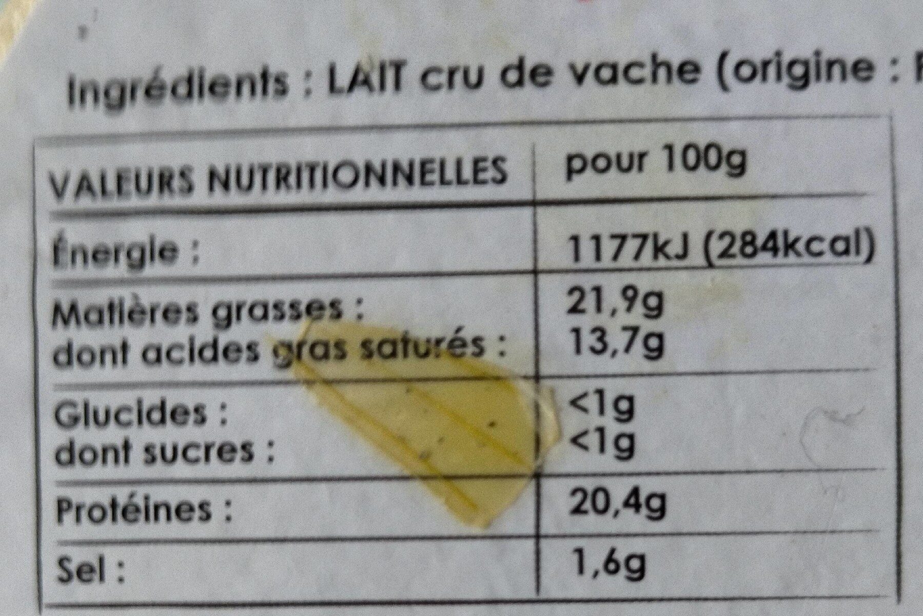 Camembert de normandie au lait cru moulé à la louche - Voedingswaarden - fr