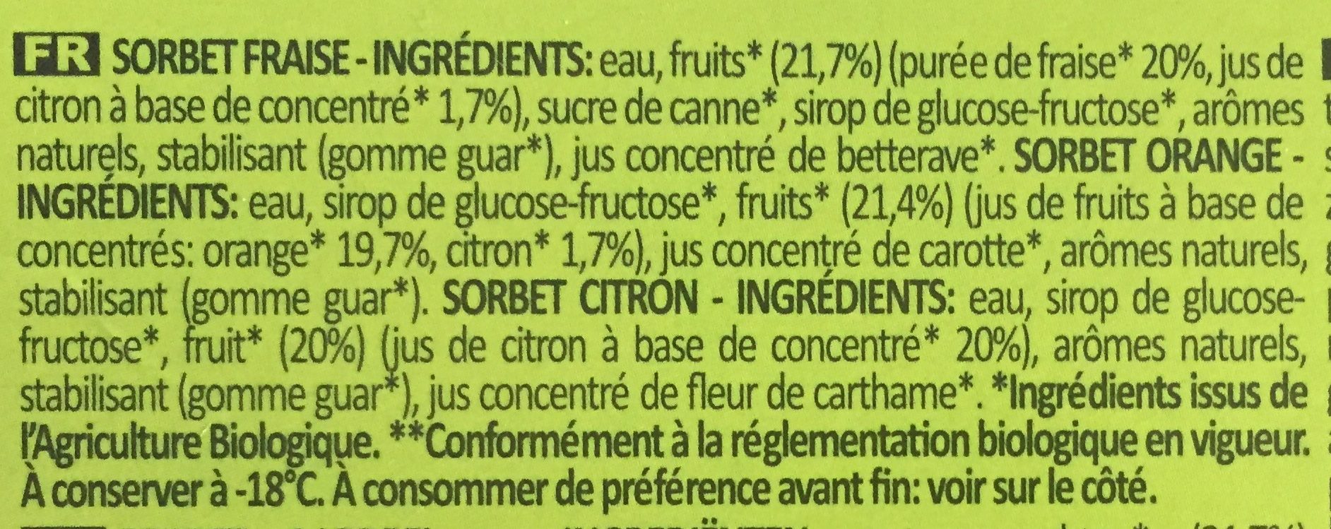 Sorbet bio - Ingredients - fr