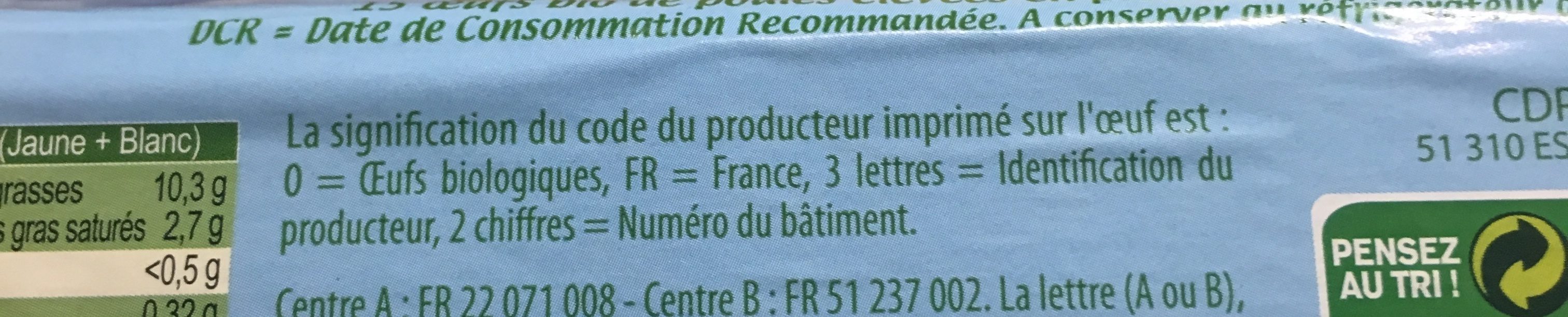 Oeufs bio - Ingredients - fr
