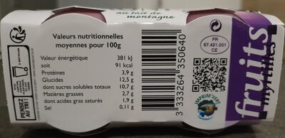Yaourt aux fruits myrtilles - Información nutricional - fr