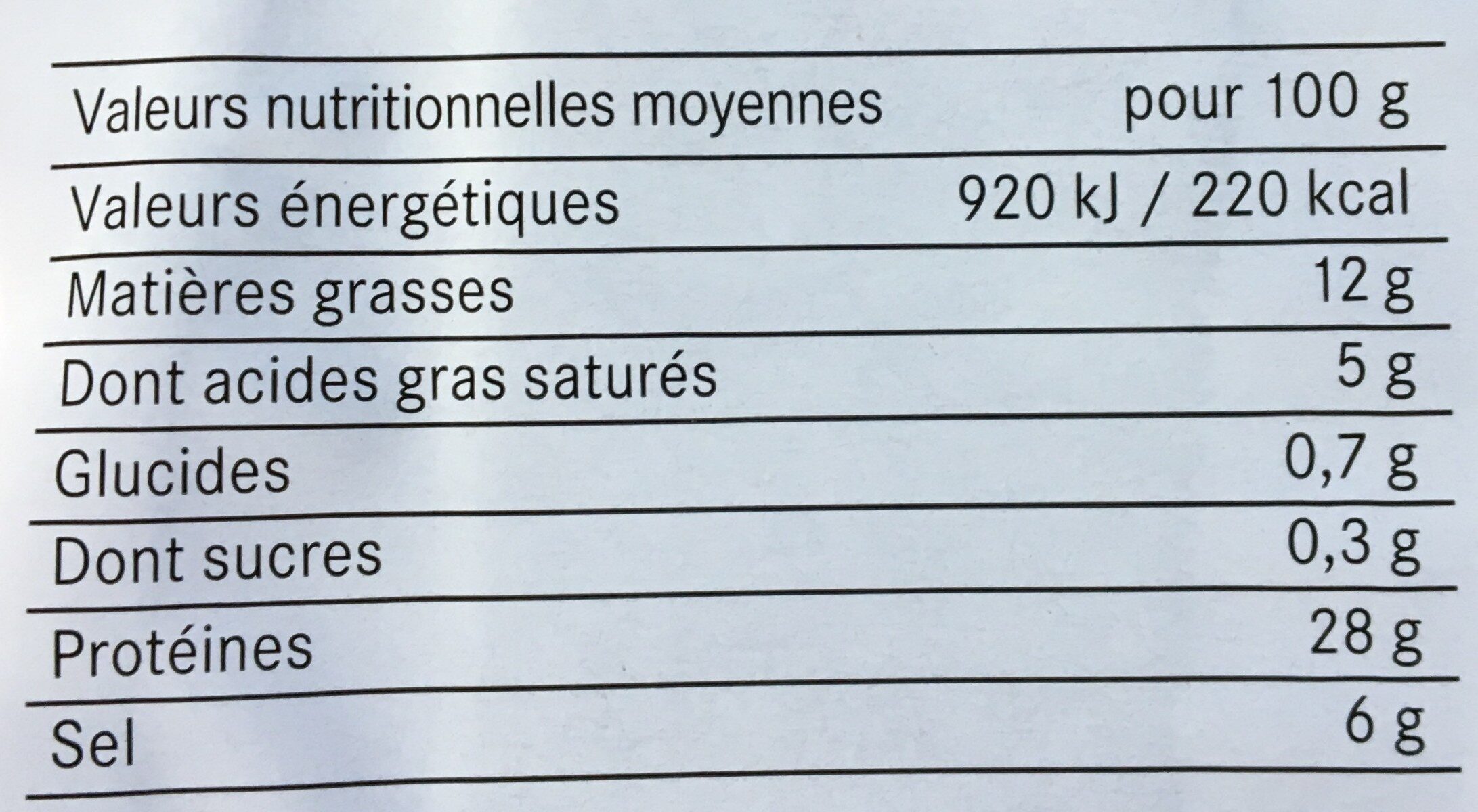 Jambon sec supérieur Spécialité France - Tableau nutritionnel