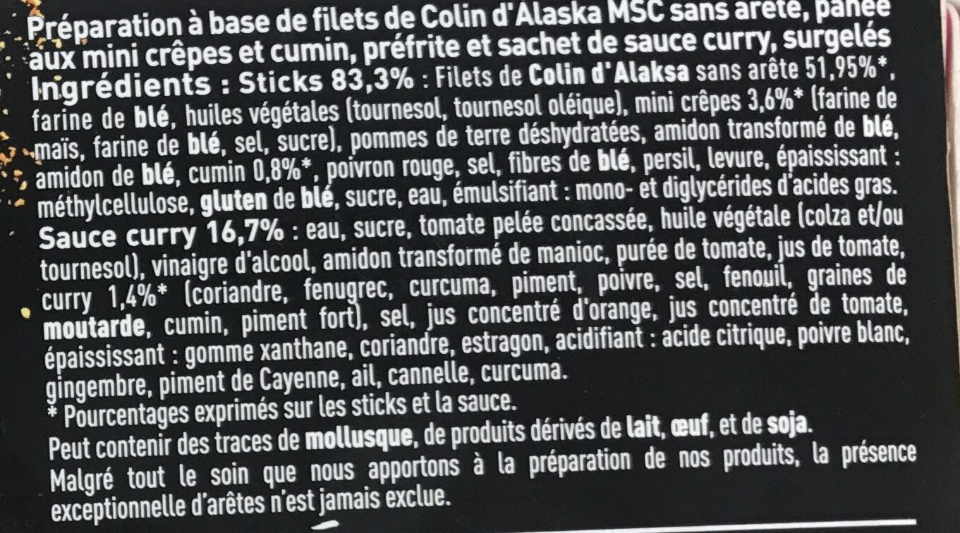 Vertigú Extra Craquant Colin d'Alaska sauce curry - Ingrédients