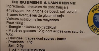 Andouille de Gueméné - Valori nutrizionali - fr