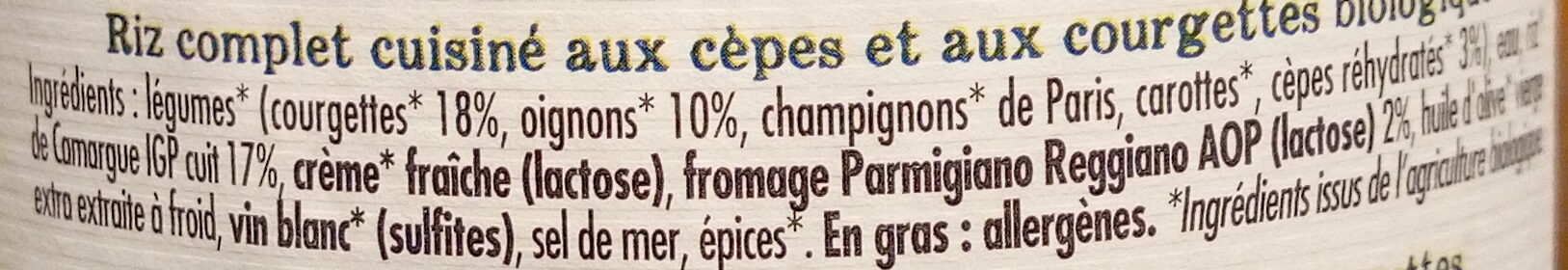 Risotto aux cèpes - riz de Camargue IGP, courgettes et petits oignons - Ingredients - fr