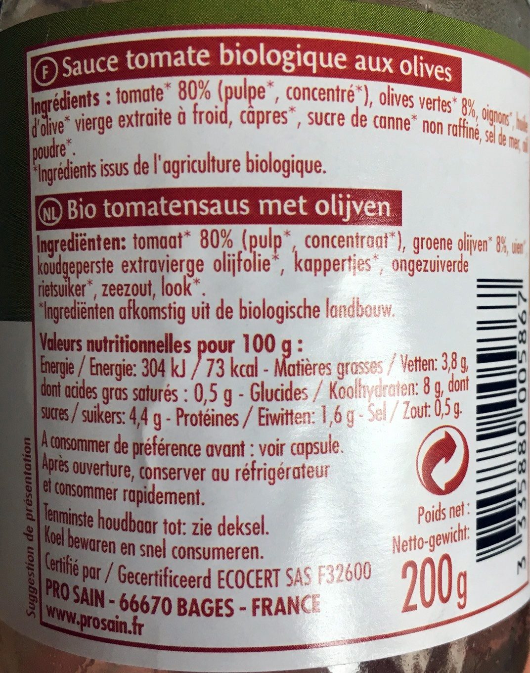 Sauce tomate aux olives - Produit