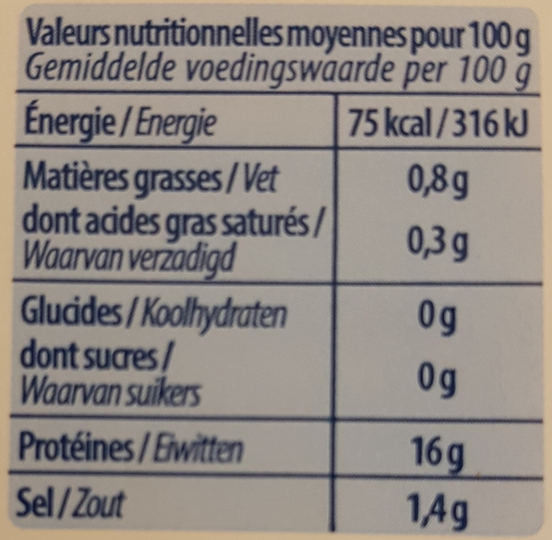 Crevettes Décortiquées - حقائق غذائية - fr