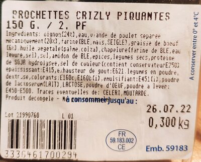 Brochettes" Crizly piquantes" décongelées - Ingrédients