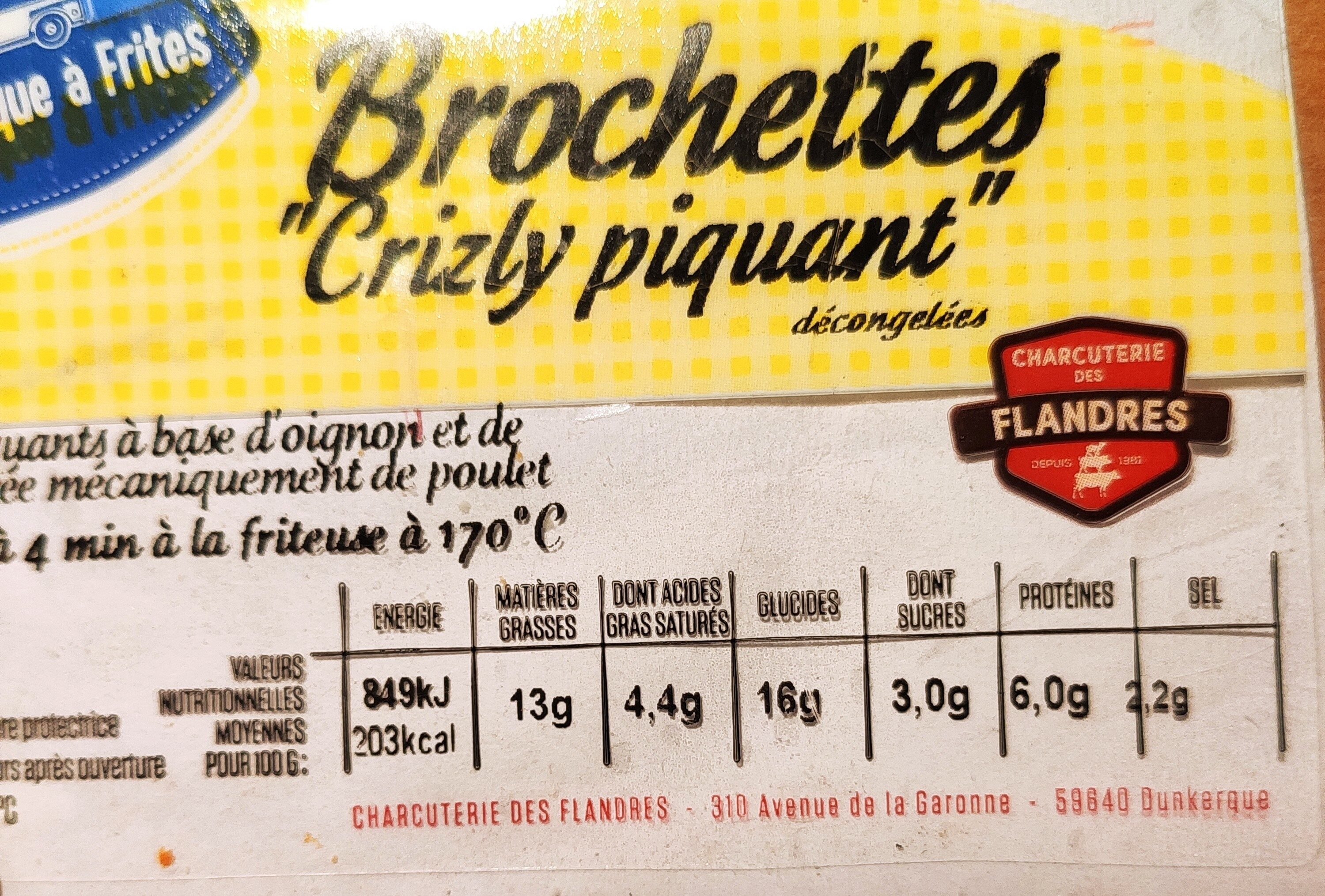 Brochettes" Crizly piquantes" décongelées - Tableau nutritionnel