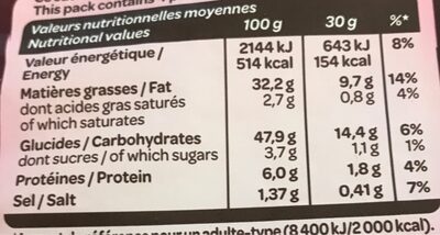 Chips saveur grillade sauce barbecue - Nutrition facts
