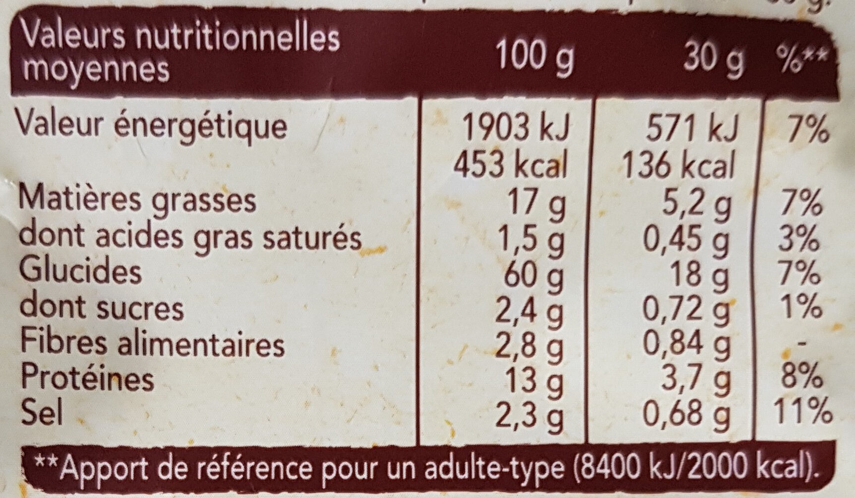 Natur' & Bon - Chips de lentilles saveur fines herbes - Tableau nutritionnel