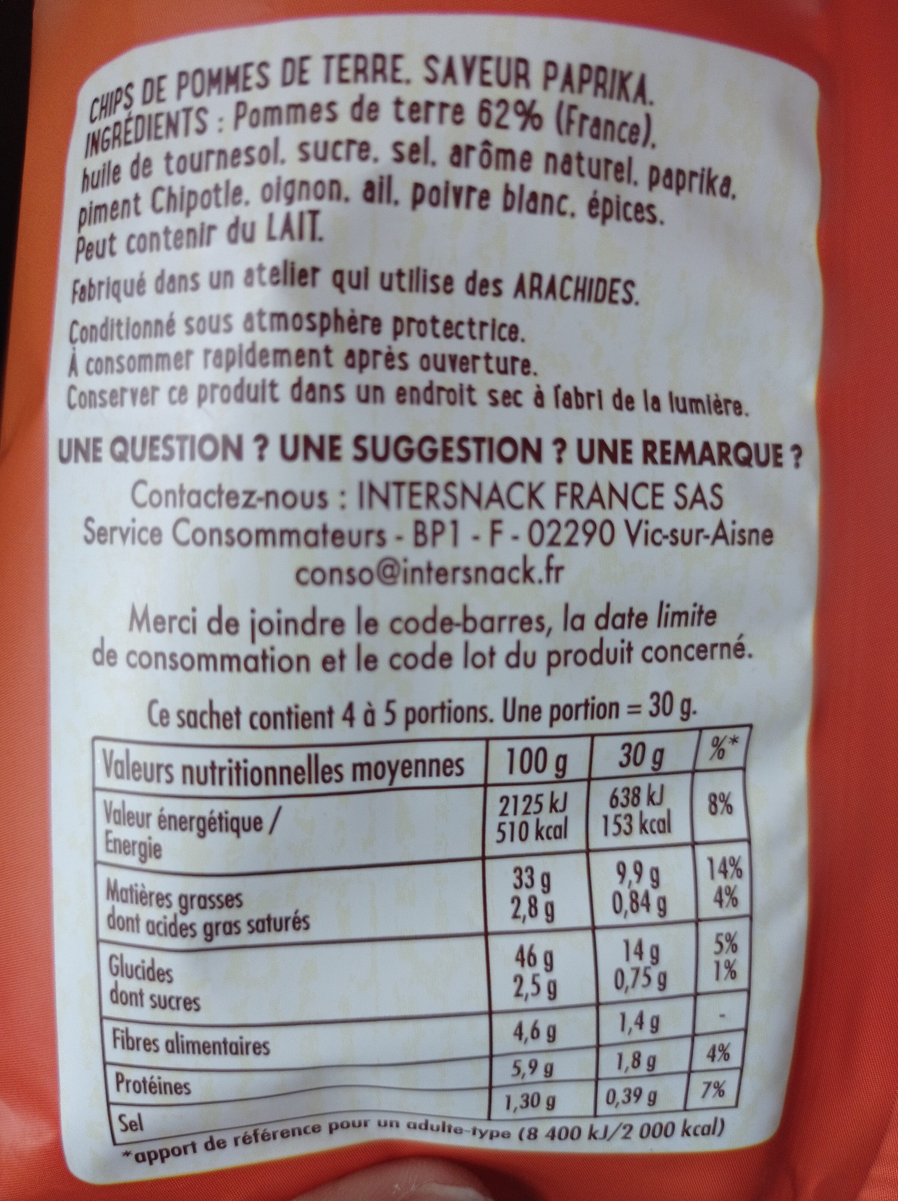 Chips saveur paprika fumé - Sastojci - fr