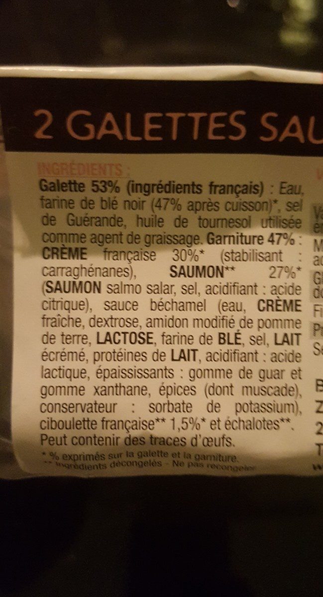 2 galettes pur blé noir saumon crème française à la ciboulette - Ingredients - fr