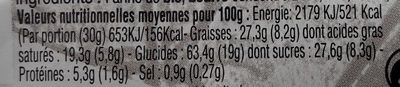 Palmiers de Bretagne - Tableau nutritionnel