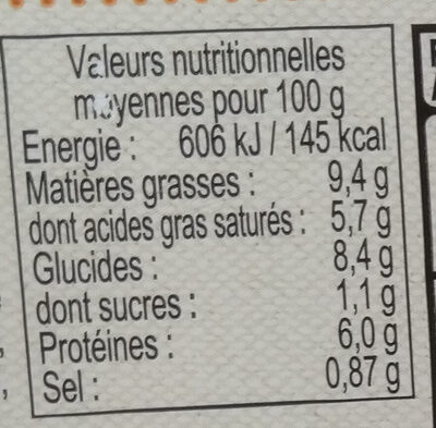 Tartiflette - Nutrition facts - fr