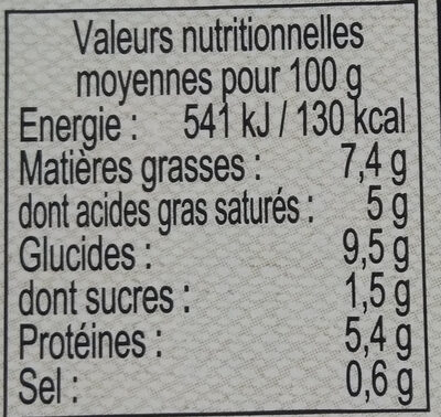 Gratin façon raclette et jambon fumé - Nutrition facts - fr