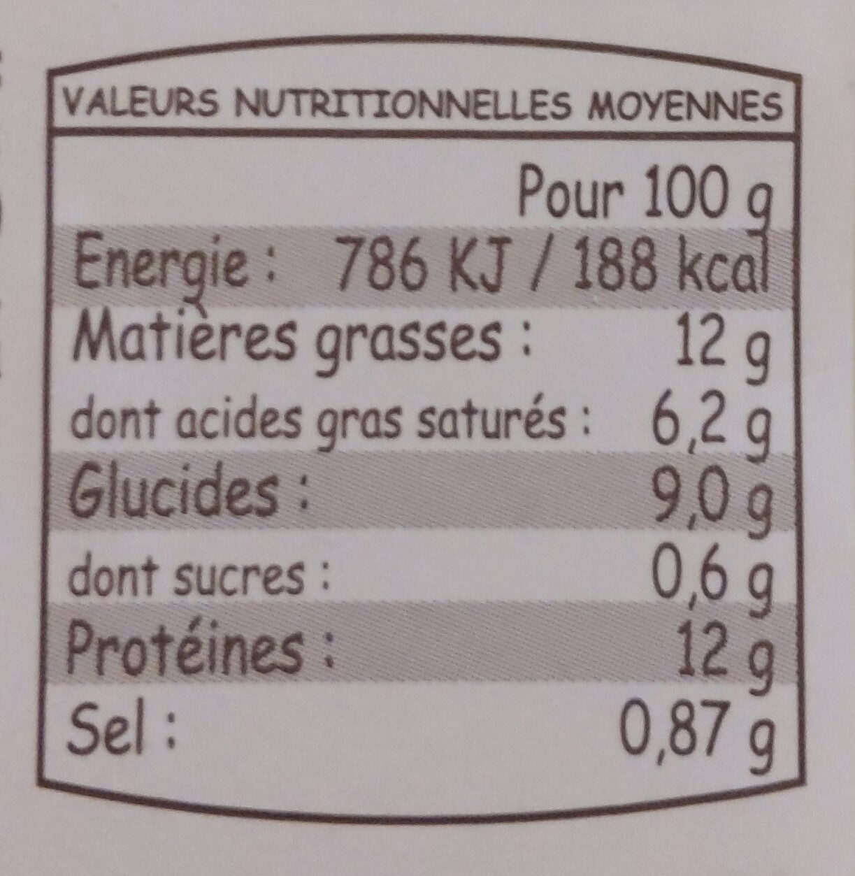 Aligot saucisse - Nutrition facts - fr