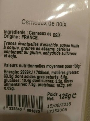 Cerneaux de Noix de France - Ingredients