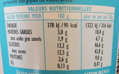 Yaourt brassé Myrtille de France - Nutrition facts