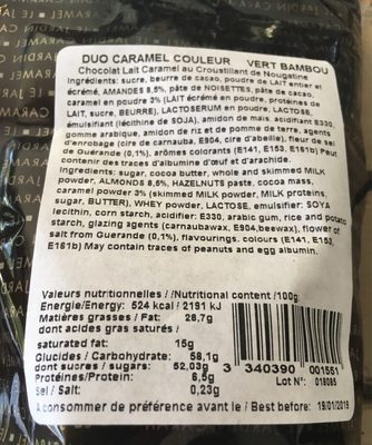 Duo Caramel - Nutrition facts - fr