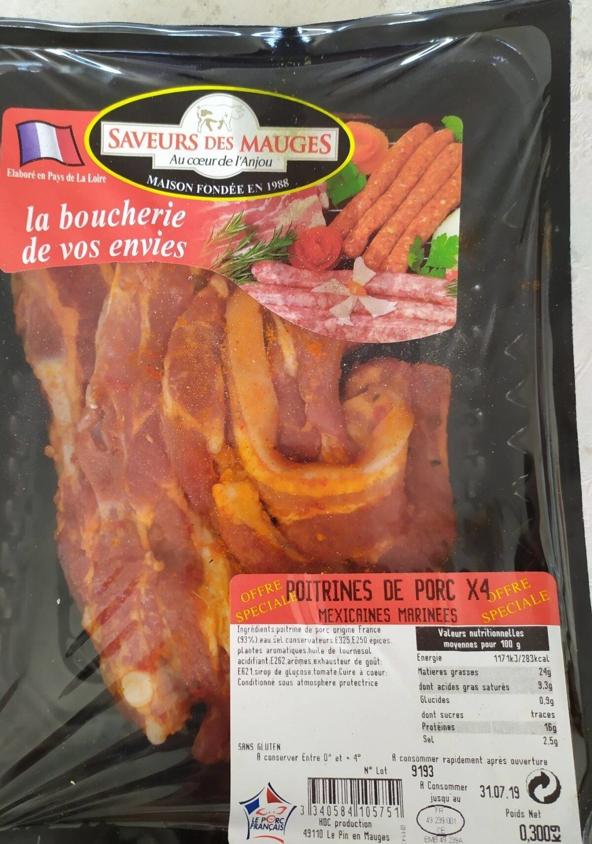 Poitrine de porc mexicaine marinée - Información nutricional - fr