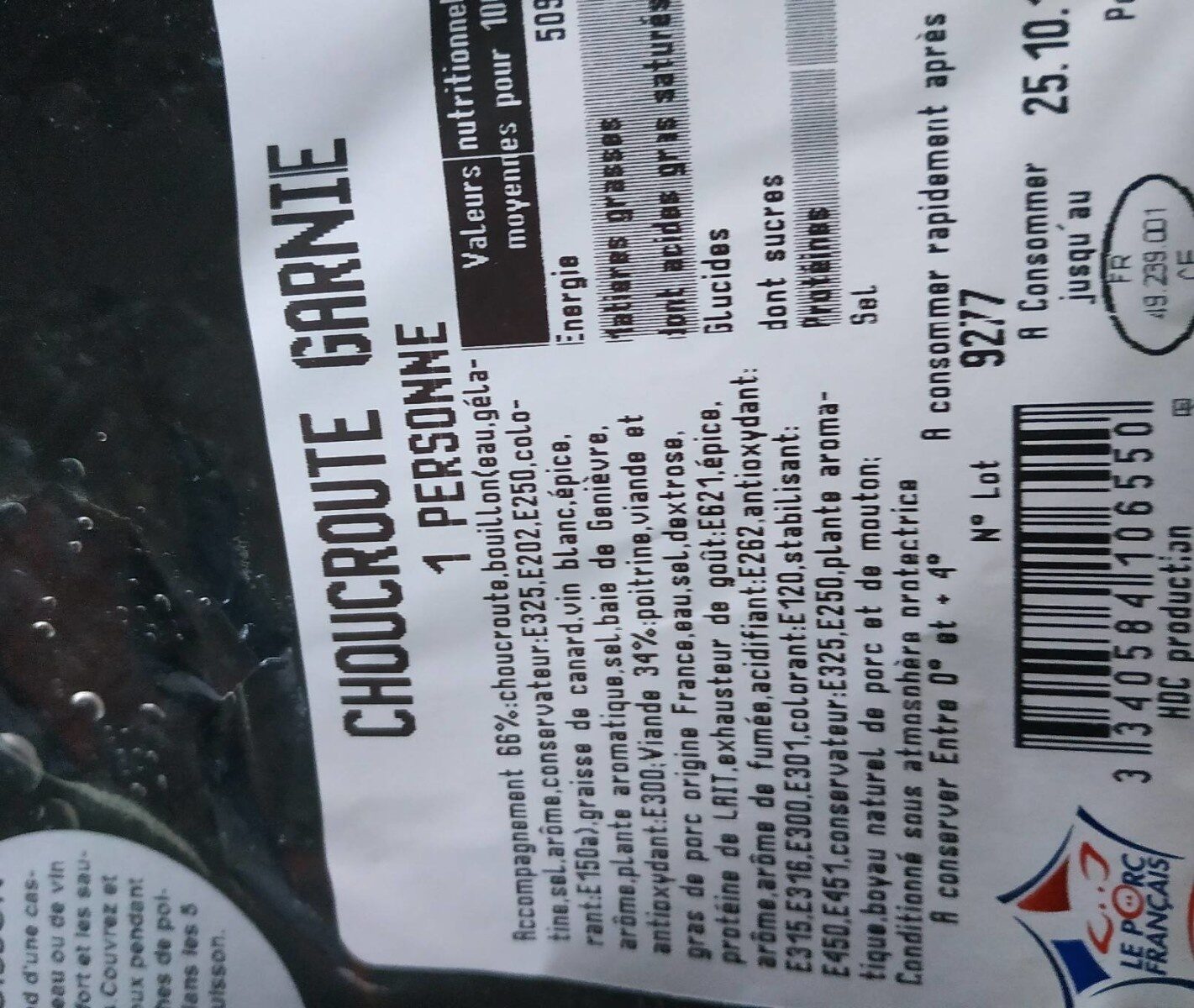 Choucroute garnie - Información nutricional - fr