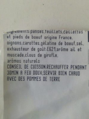 Tripes a la mode de Caen SAVEURS DES MAUGES - Ingredientes - fr
